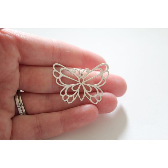 Sterling Silver Butterfly Pendant, Silver Openwork Butterfly Pendant - Picture 2 of 4